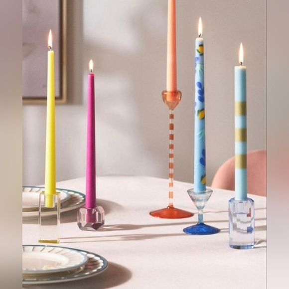 Anthropologie Modern Cut Glass Candle Holder in Blue, NIB - Picture 4 of 5